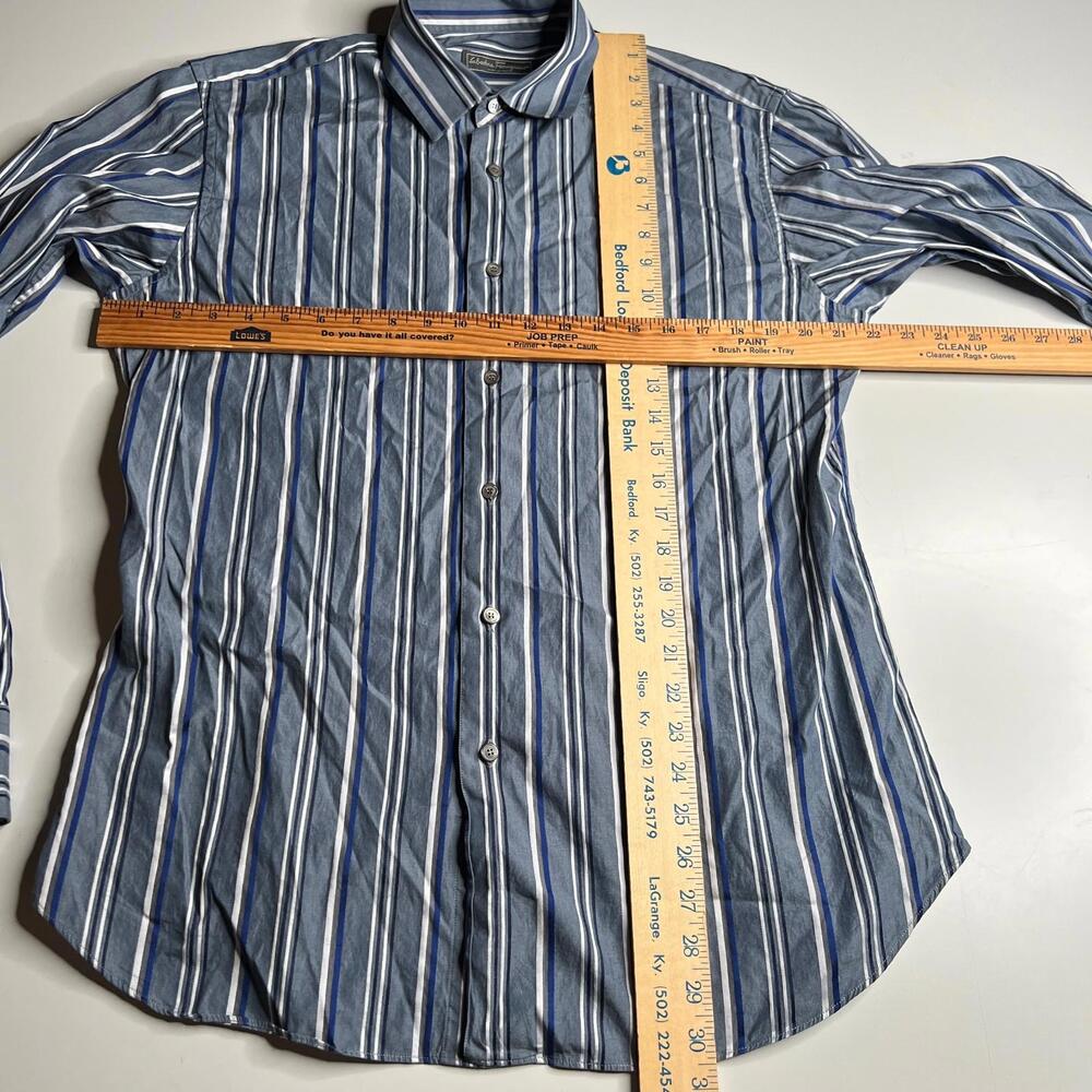 Salvatore Ferragamo Striped Button Up Shirt Blue White Cotton Made in Italy L - Picture 7 of 8